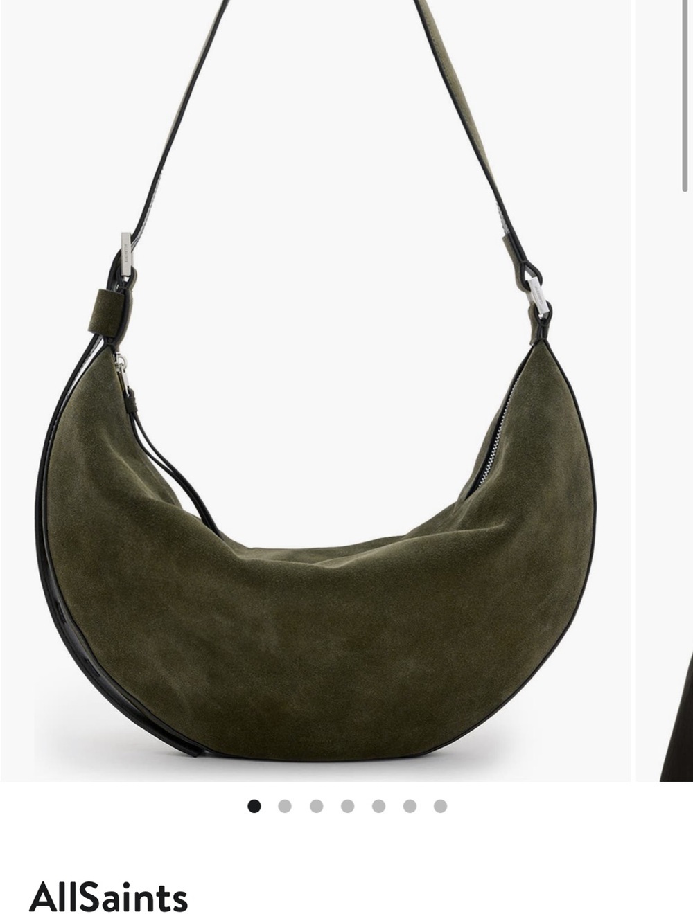 AllSaints Olive Suede Crescent Shoulder Bag